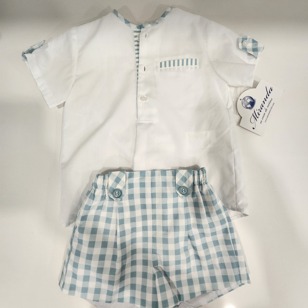 White and Blue Checkered Shirt and Shorts Set Miranda 18 to 24m